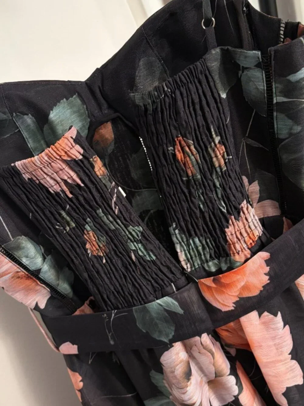 Zimmermann Dark Floral Print Corset Style Spaghetti Strap Dress - Picture 6 of 7